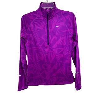 Nike Running Dri Fit Quarter Zip Pullover Women Medium Purple Geometric B28